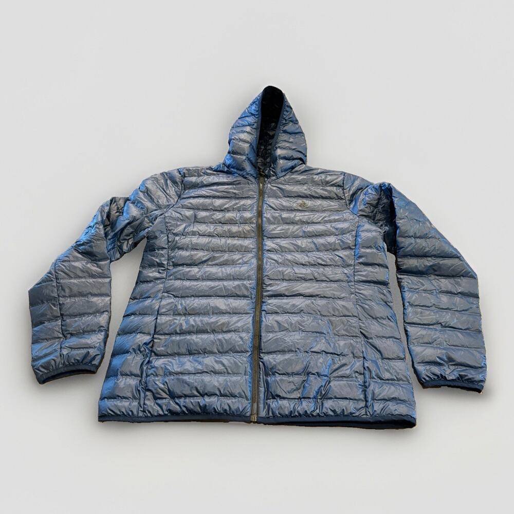 Adidas Mens Navy Puffer Down Full Zip Hooded Lightweight Jacket Size XL